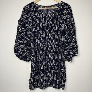 Allegra K Women's Floral Navy Blue Short Puff Sleeve Oversized Blouse Size XS